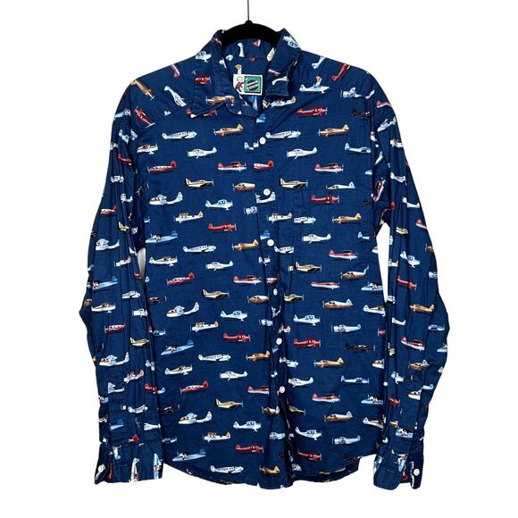 Vintage JOHNNY COTTON Aviation planes print long sleeved shirt SIZE SMALL - Picture 1 of 6